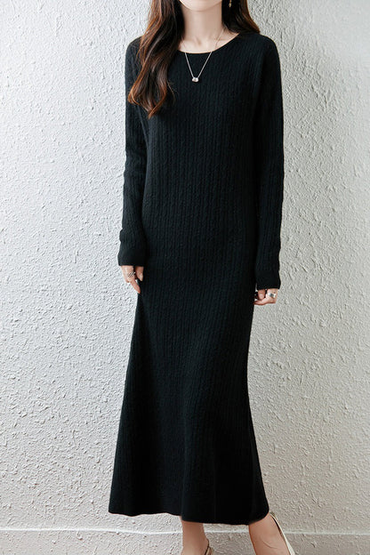 Britt Sweater Dress with Cable Knit and Fluted Hem