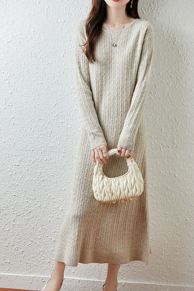 Britt Sweater Dress with Cable Knit and Fluted Hem