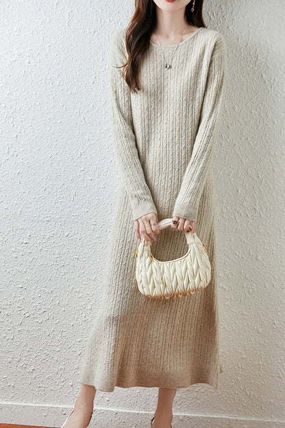 Britt Sweater Dress with Cable Knit and Fluted Hem