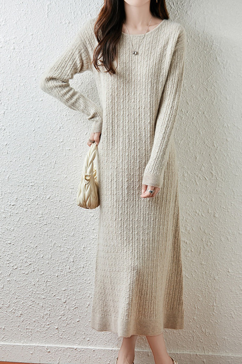 Britt Sweater Dress with Cable Knit and Fluted Hem