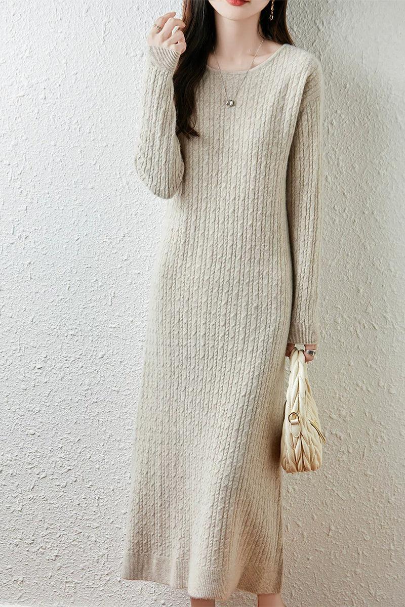 Britt Sweater Dress with Cable Knit and Fluted Hem