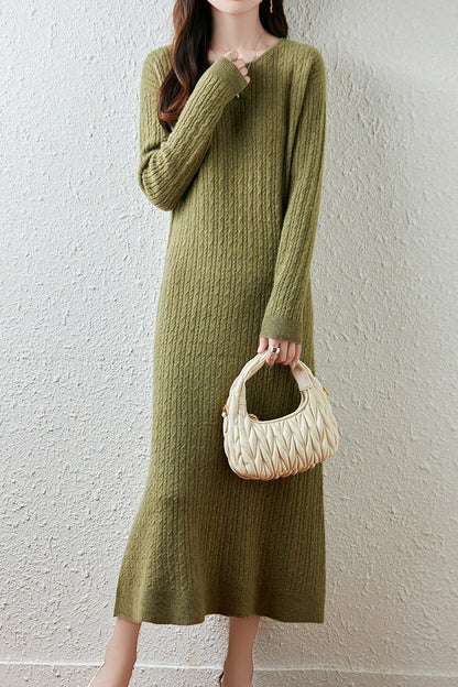 Britt Sweater Dress with Cable Knit and Fluted Hem