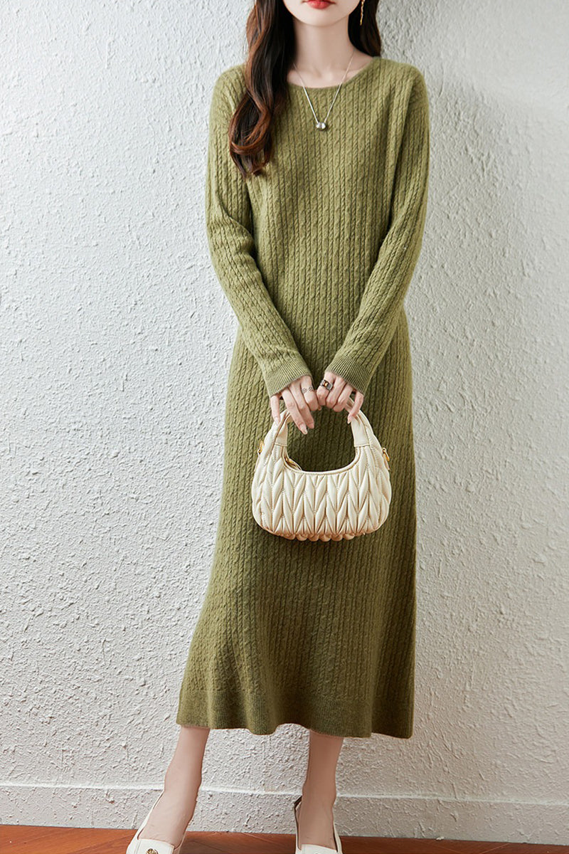 Britt Sweater Dress with Cable Knit and Fluted Hem