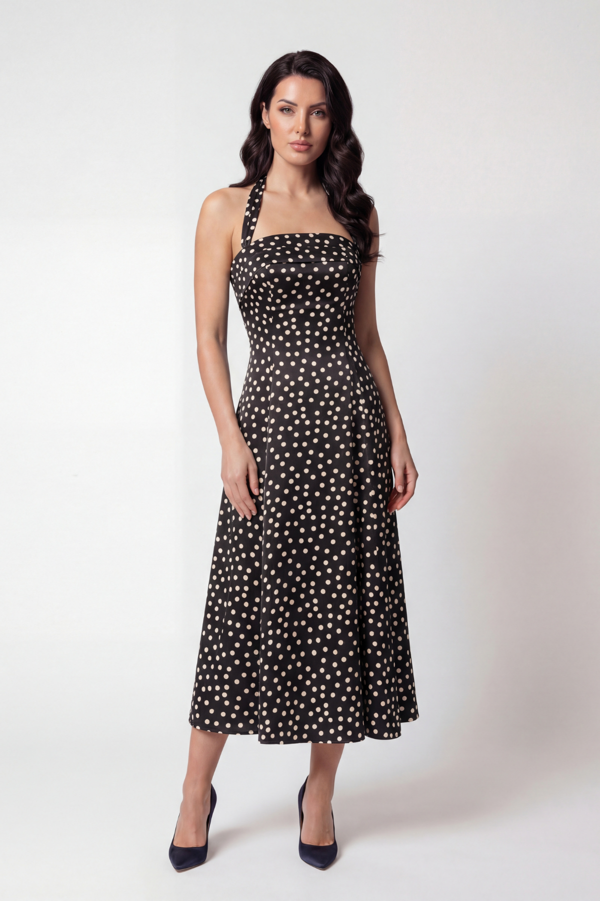 Florianne Black Dress with Polka Dots and Strapless Neck