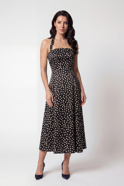 Florianne Black Dress with Polka Dots and Strapless Neck