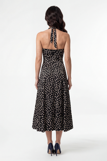 Florianne Black Dress with Polka Dots and Strapless Neck