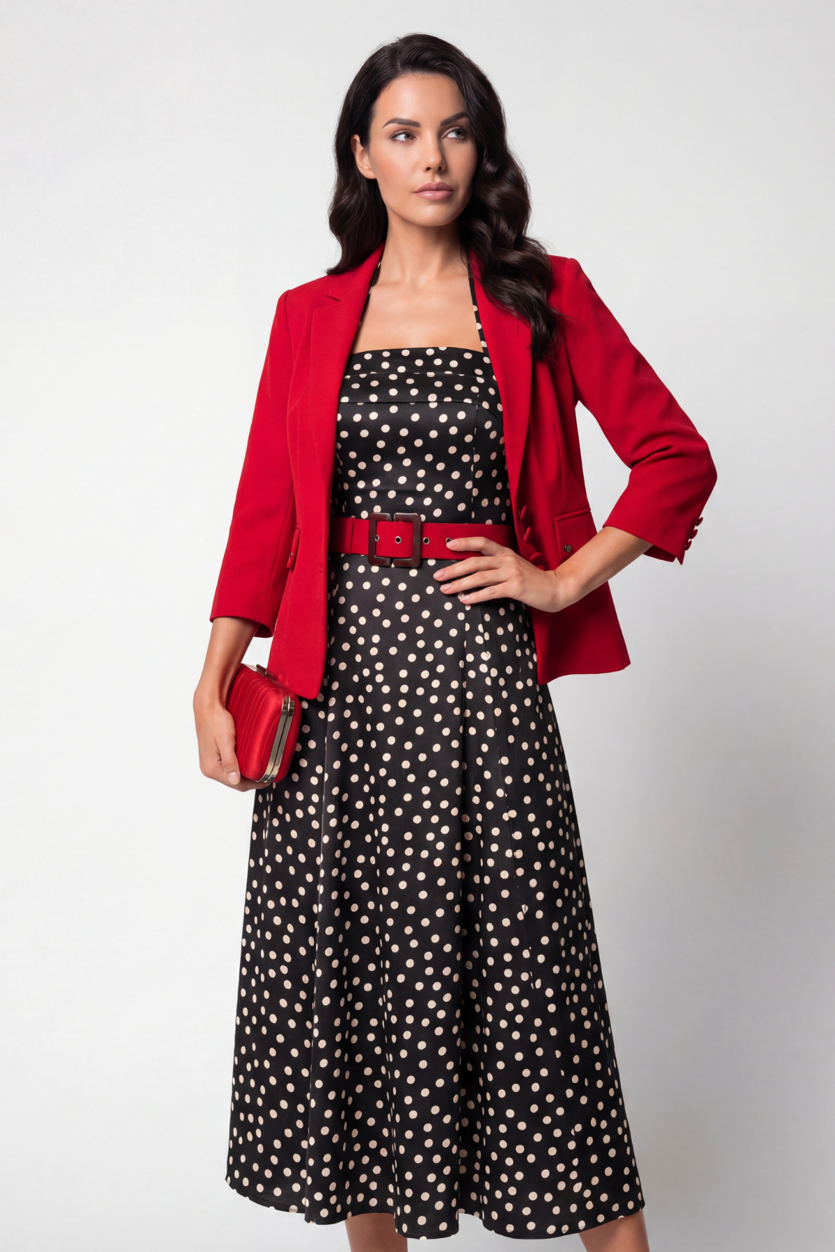 Florianne Black Dress with Polka Dots and Strapless Neck