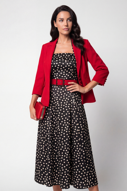 Florianne Black Dress with Polka Dots and Strapless Neck