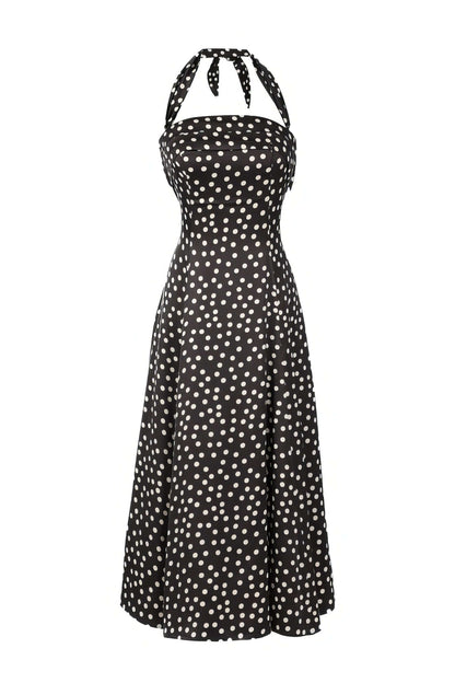 Florianne Black Dress with Polka Dots and Strapless Neck