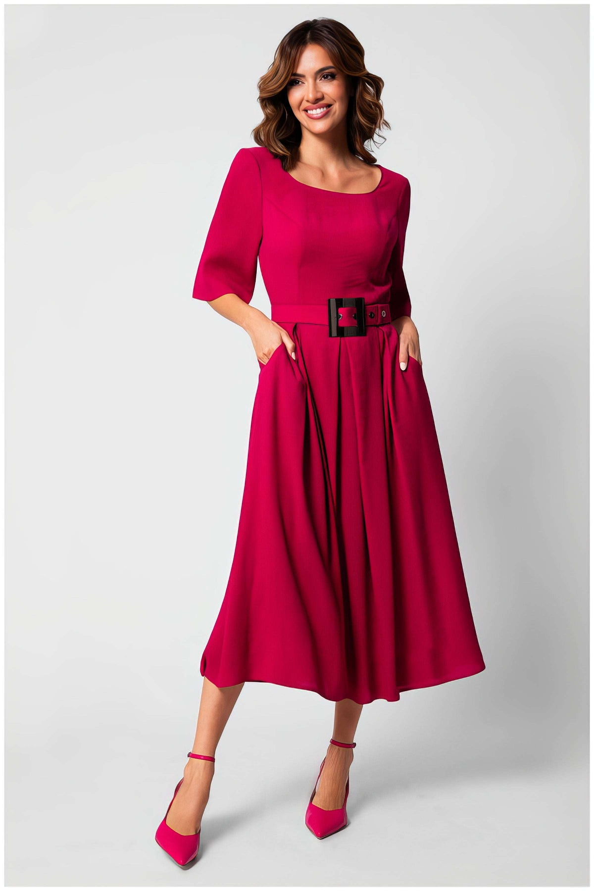 Saffie Belted A-Line Cocktail Midi Dress