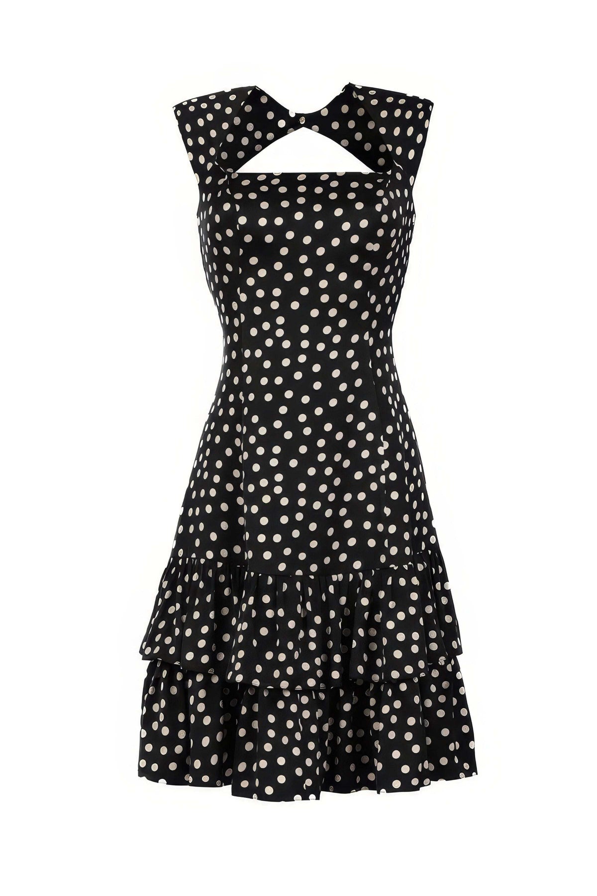 Guinevere Black Dress with Polka Dots and Ruffled Hem