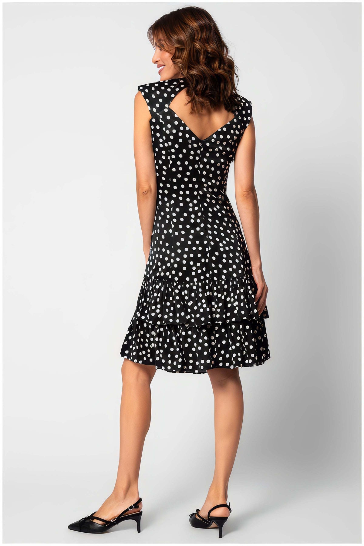 Guinevere Black Dress with Polka Dots and Ruffled Hem