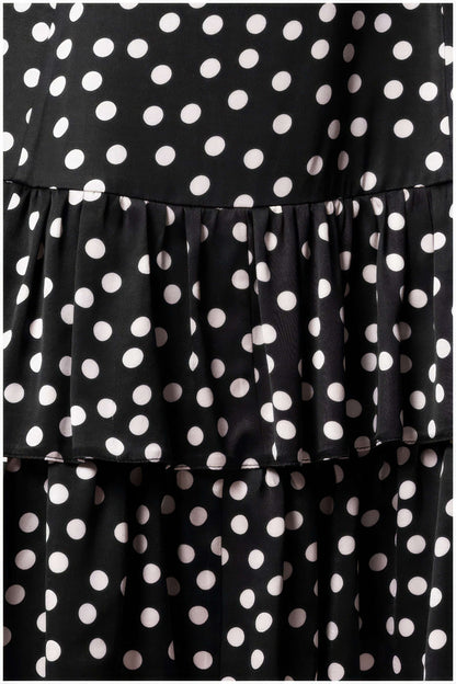 Guinevere Black Dress with Polka Dots and Ruffled Hem