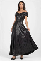 Adeline Evening Gown with Off Shoulder Neck and Satin Sheen