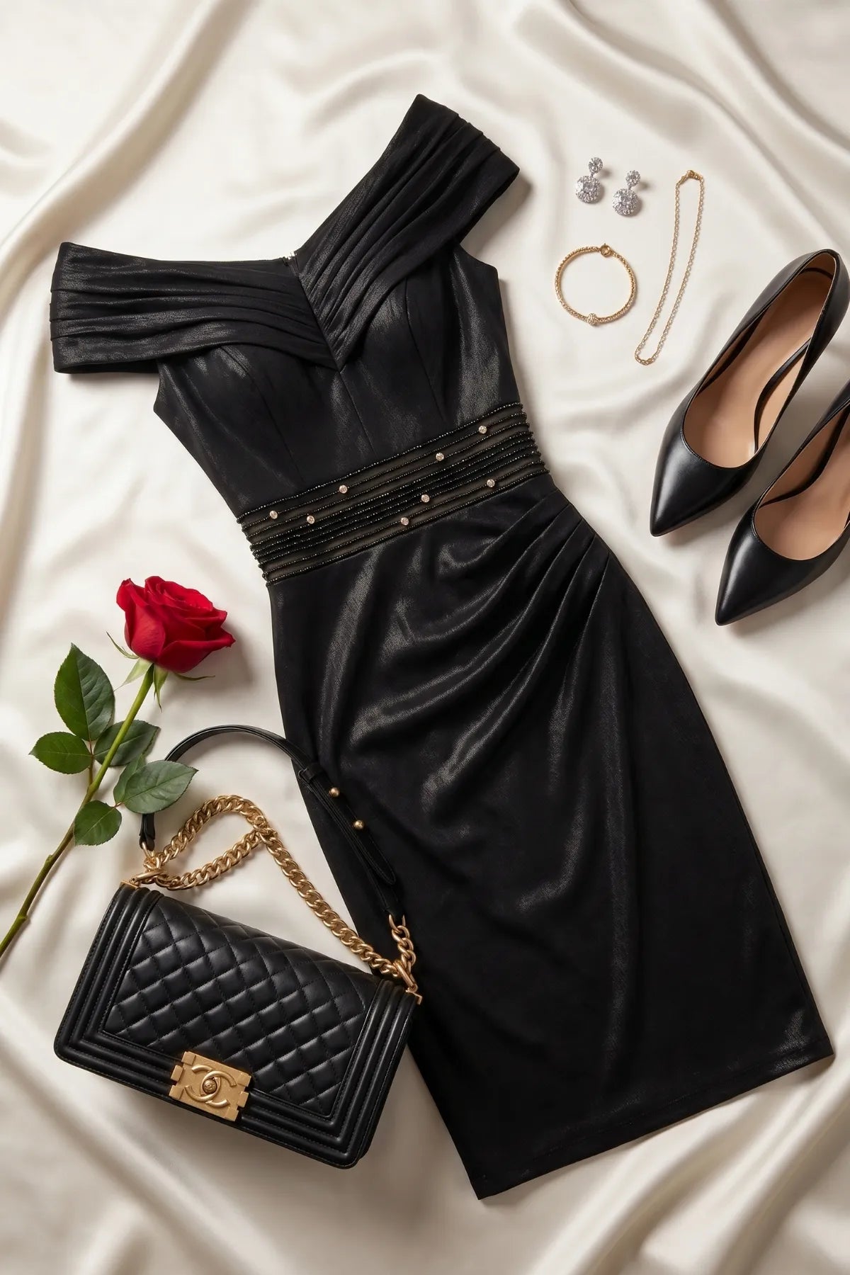 Sidonie Cocktail Dress with Off Shoulder Neck and Ruched Waist
