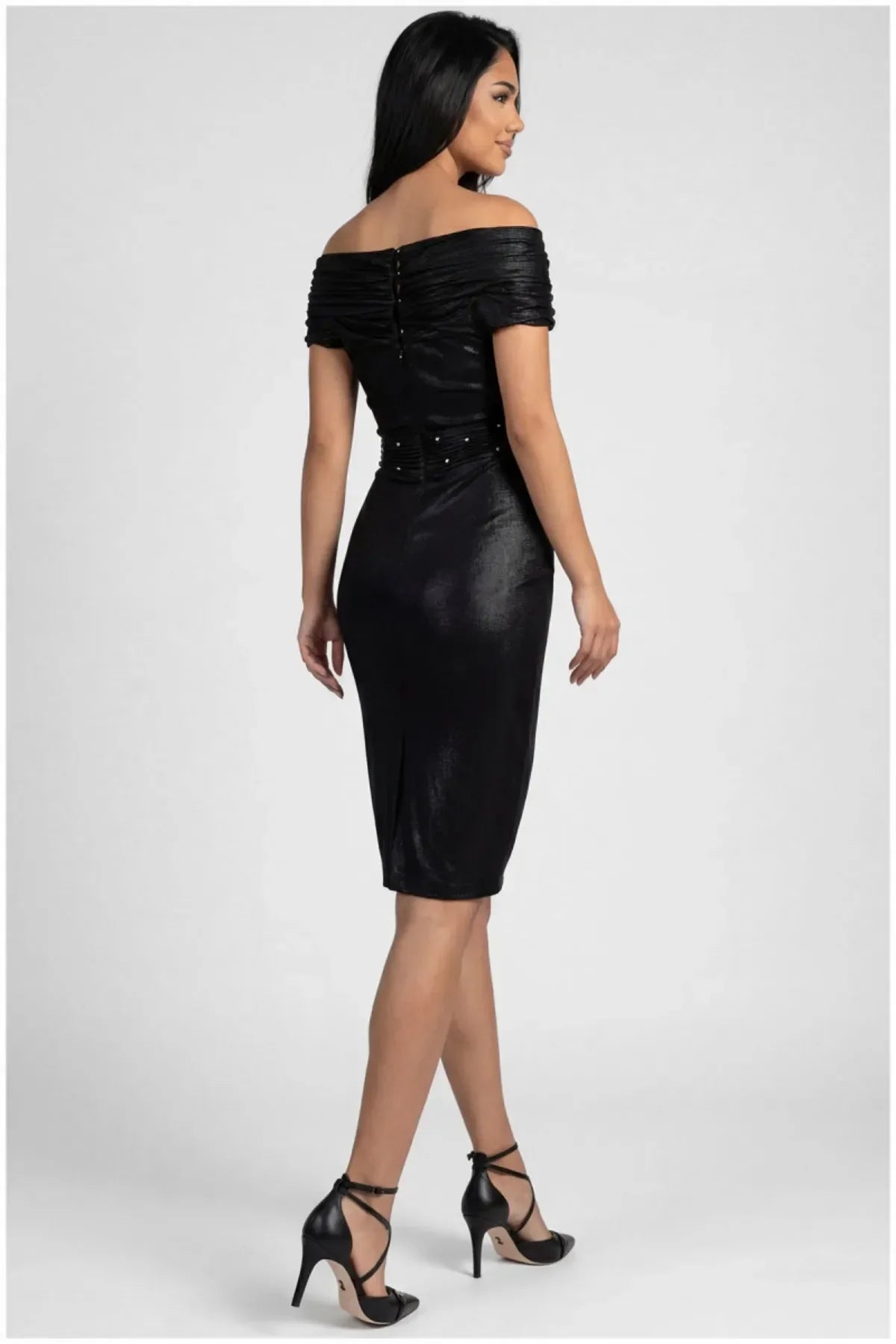 Sidonie Cocktail Dress with Off Shoulder Neck and Ruched Waist