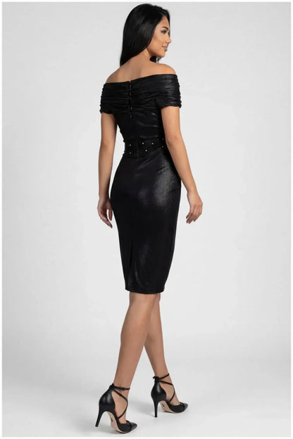 Sidonie Cocktail Dress with Off Shoulder Neck and Ruched Waist