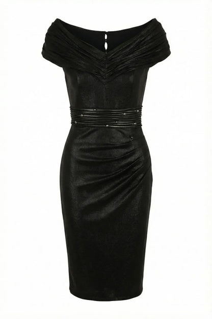 Sidonie Cocktail Dress with Off Shoulder Neck and Ruched Waist