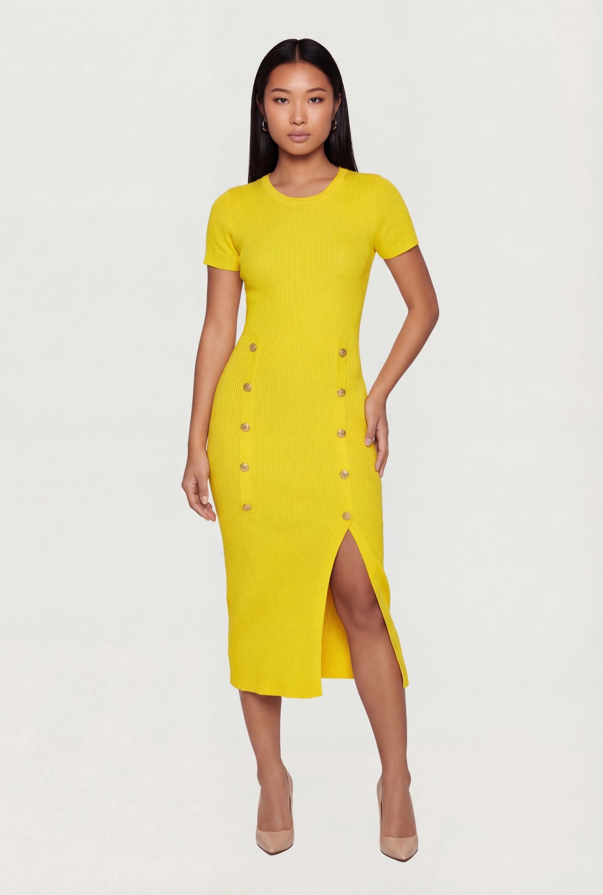 Milla Knit Dress with Ribbed Body and Front Slit
