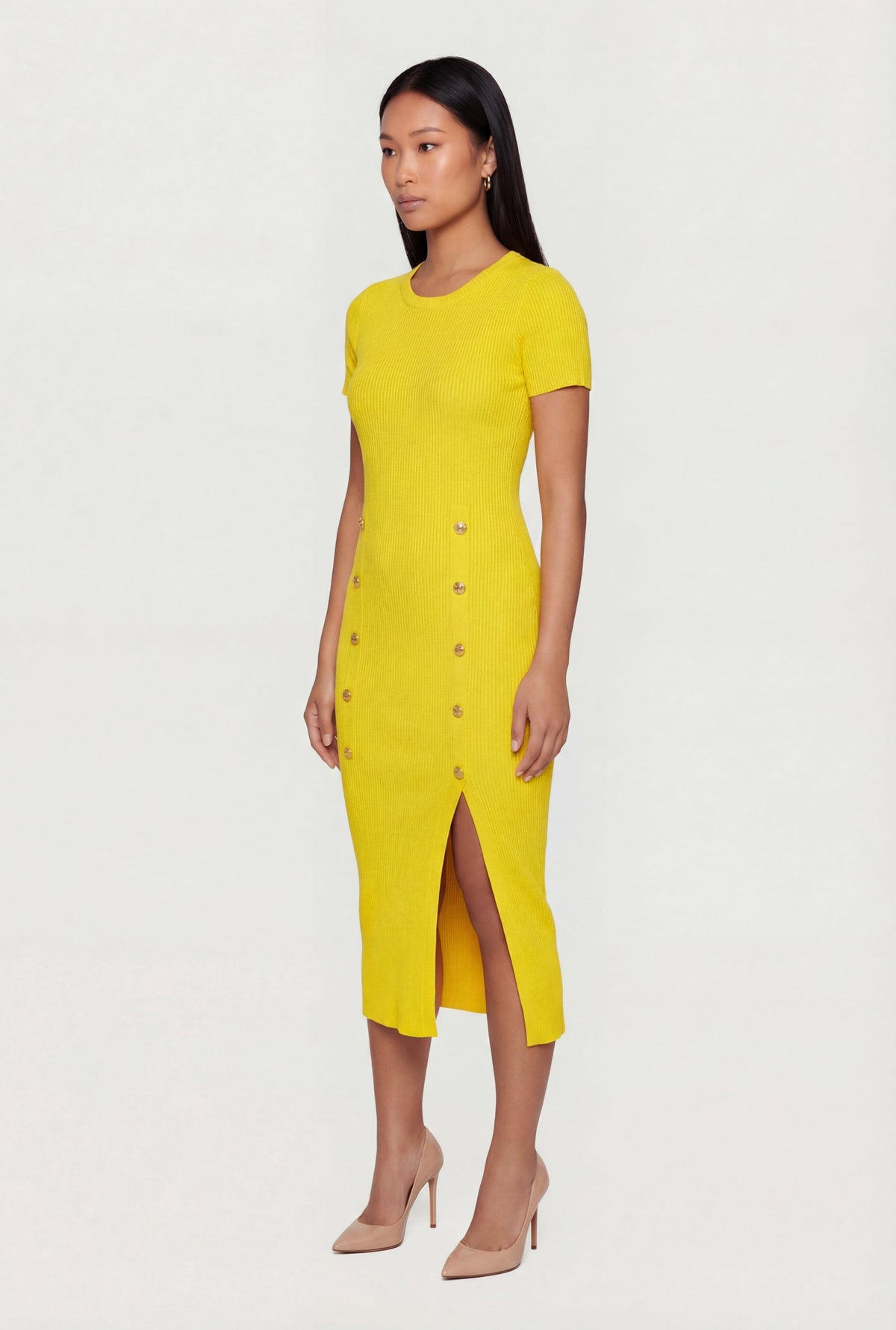 Milla Knit Dress with Ribbed Body and Front Slit