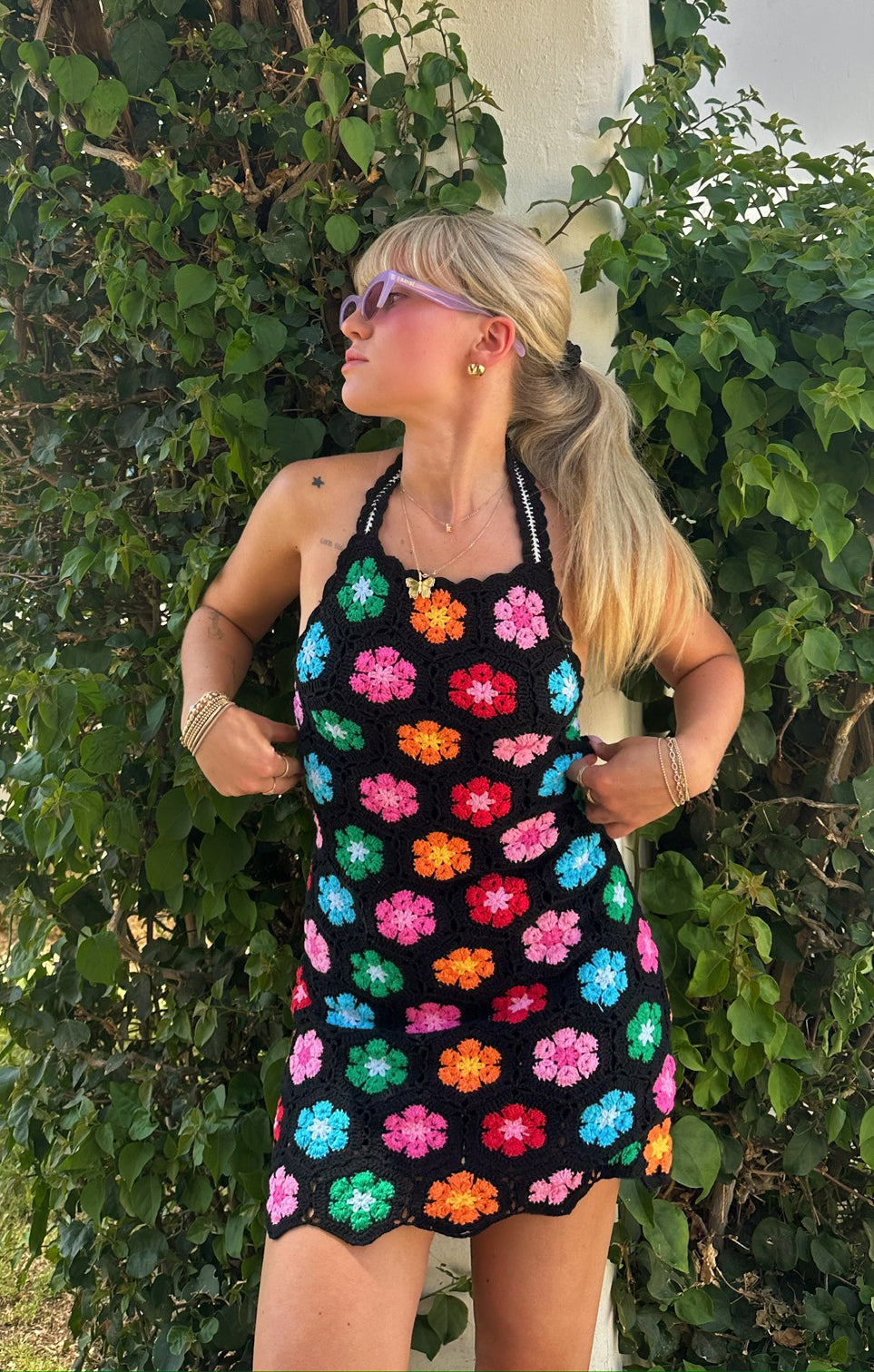 Gwendolyn Crochet Halter Mini Dress