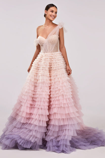 Kara Formal Gown with Ombre Tulle and Layered Ruffles