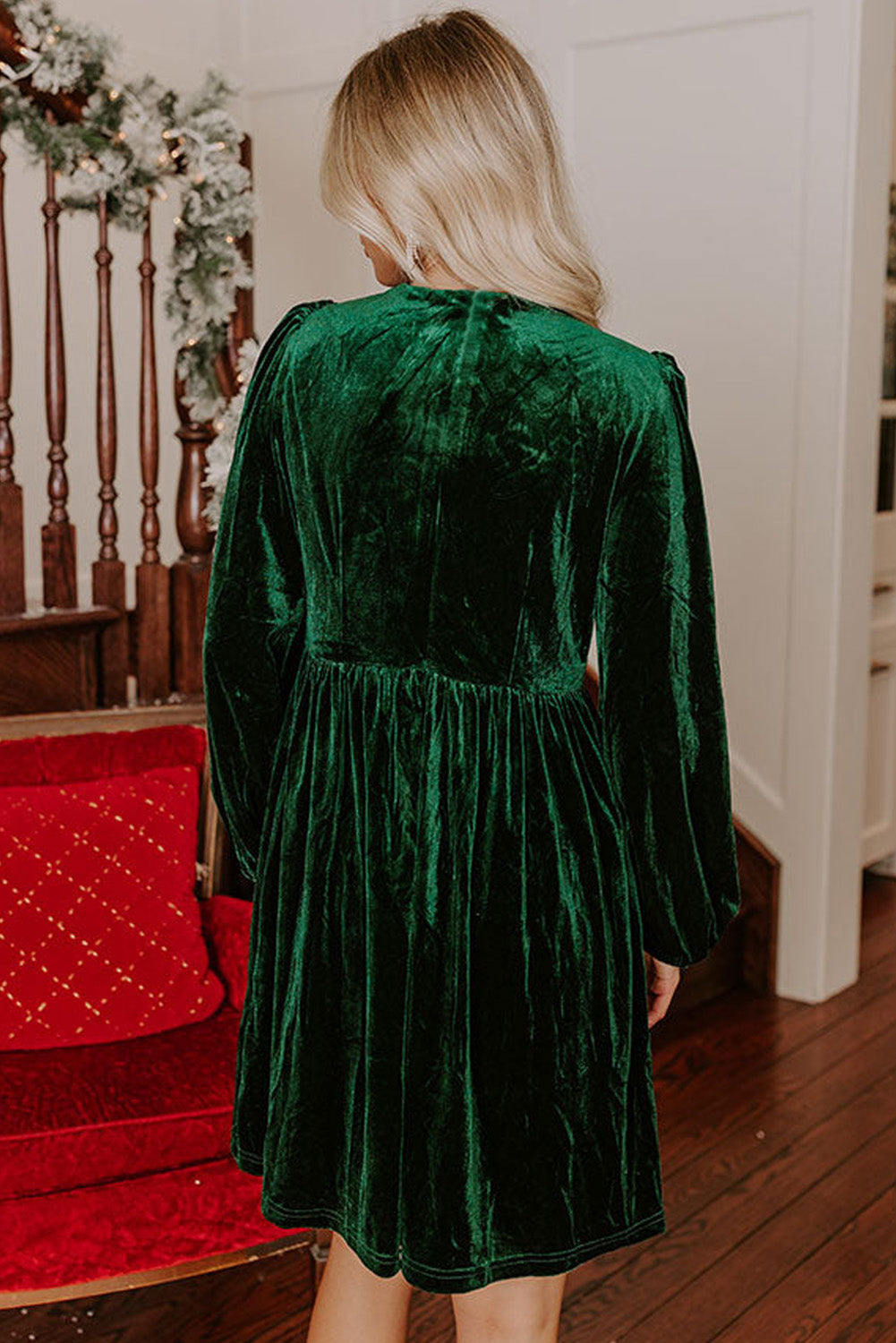 Carys Velvet Dress with Bow Detail and High Waist