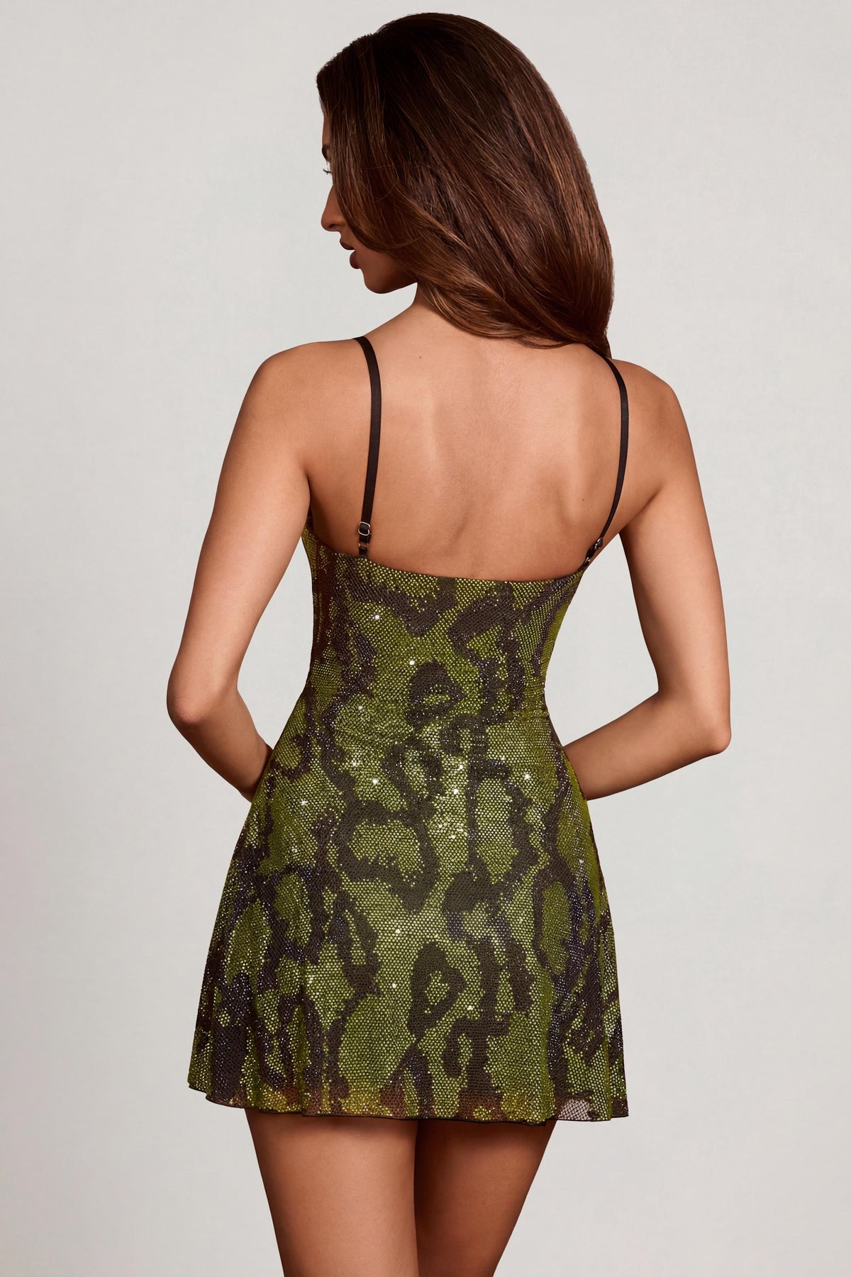 Dove Green Dress with Cowl Neck and Snake Print