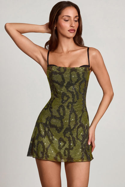 Dove Green Dress with Cowl Neck and Snake Print