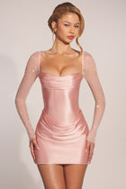 Sawyer Long Sleeve Mini Dress with Draped Satin and Corset