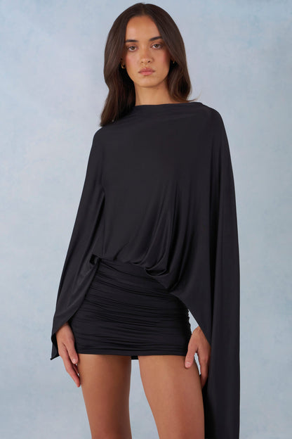 Bettina Black Mini Dress with Draped Cape Sleeves