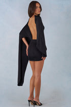 Bettina Black Mini Dress with Draped Cape Sleeves