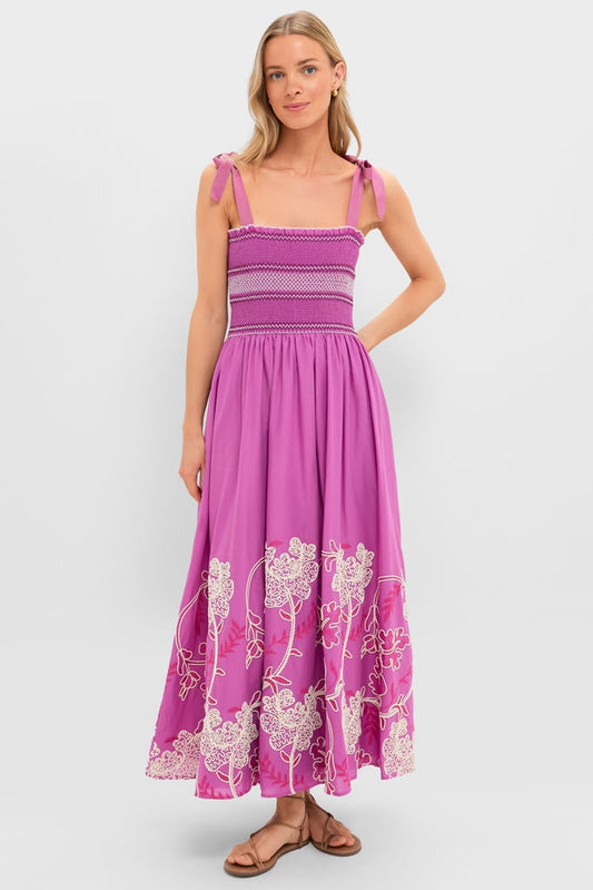 Ariadne Embroidered Floral Dress in Hibiscus Pink