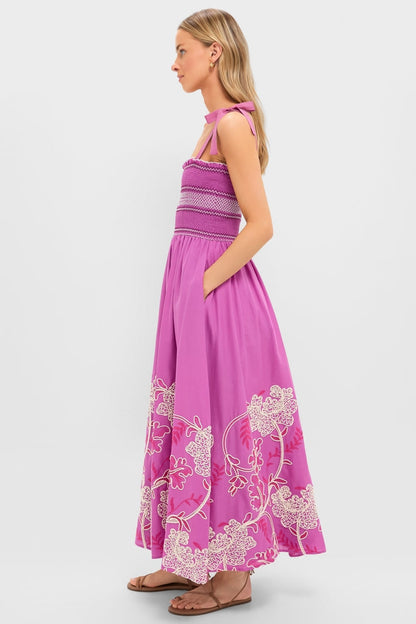 Ariadne Embroidered Floral Dress in Hibiscus Pink