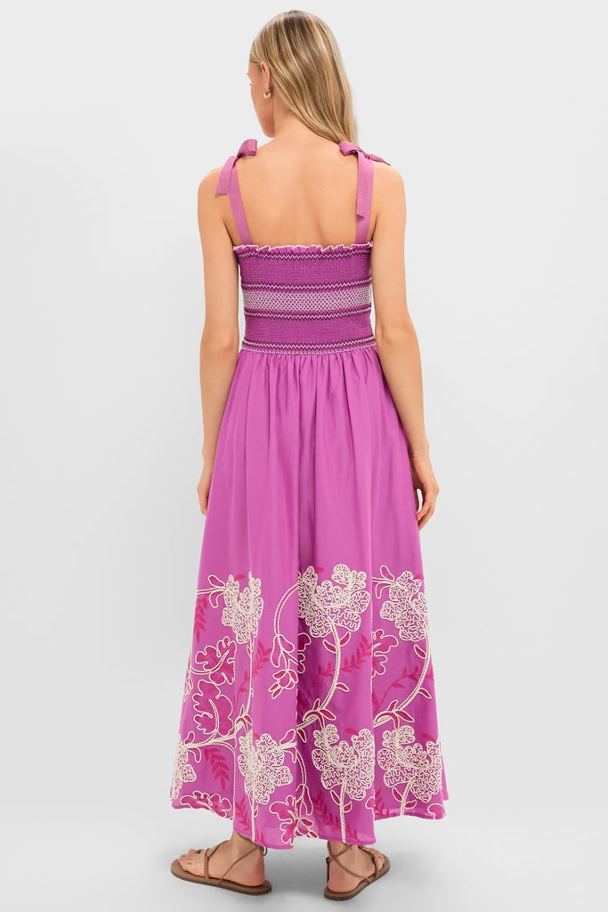 Ariadne Embroidered Floral Dress in Hibiscus Pink