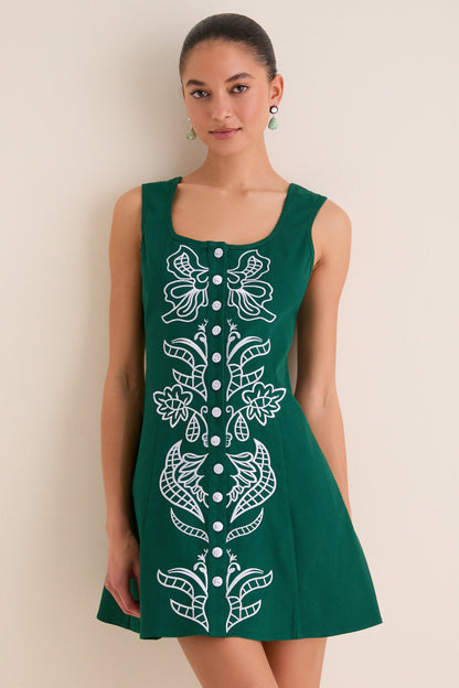 Dana Embroidered Sage Green Mini Dress