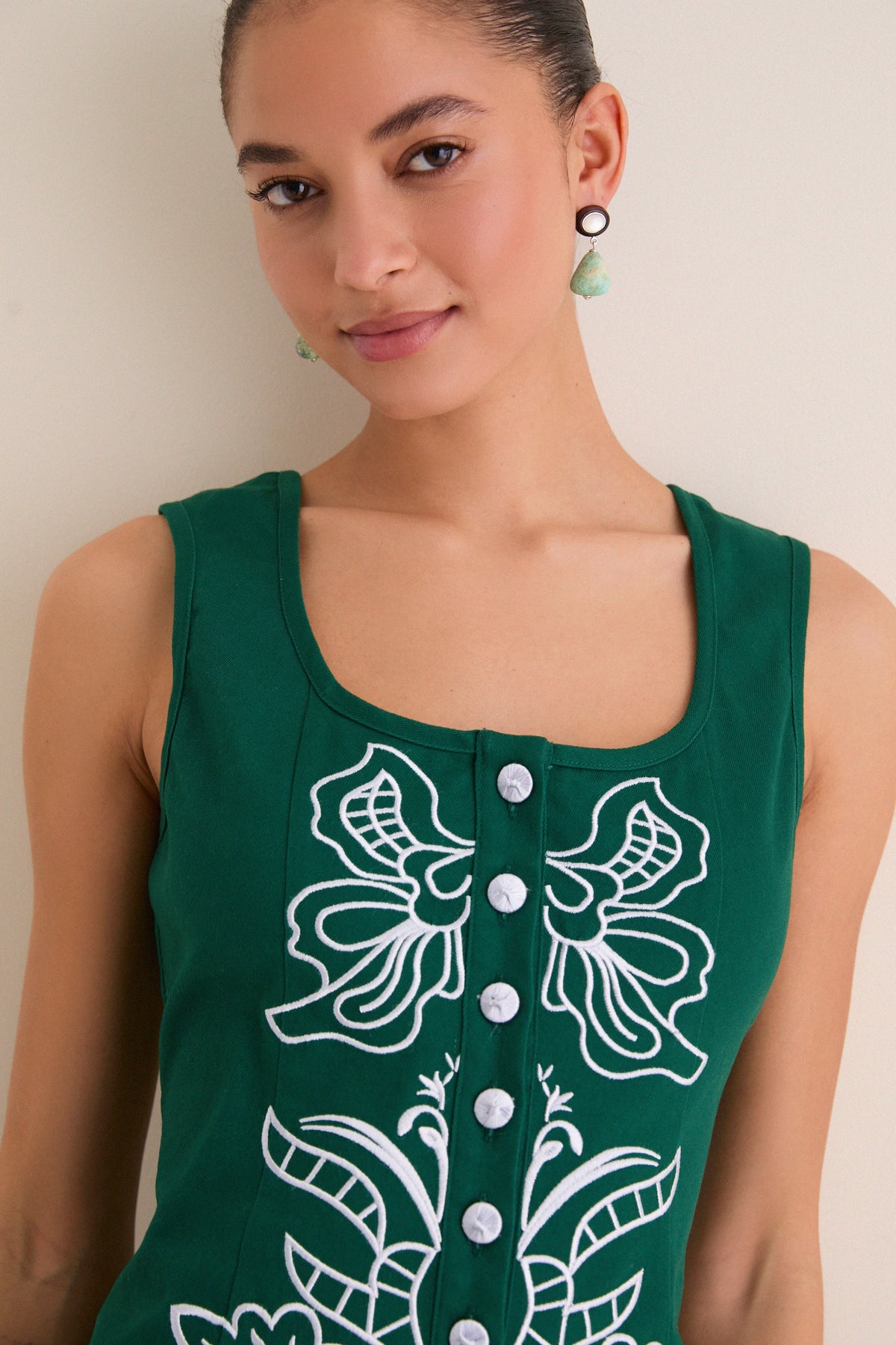 Dana Embroidered Sage Green Mini Dress