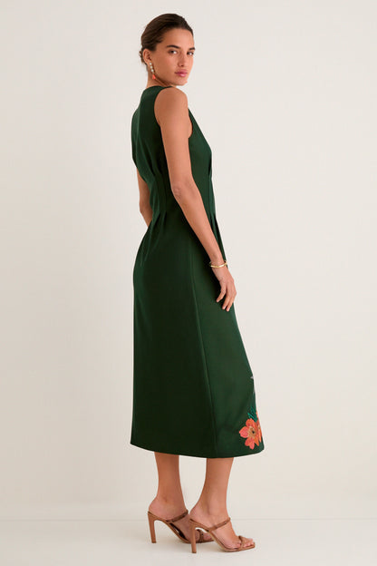 Melody Embroidered Dress in Verdant Green