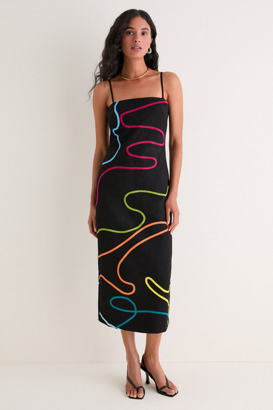 Electra Embroidered Linen Maxi Dress