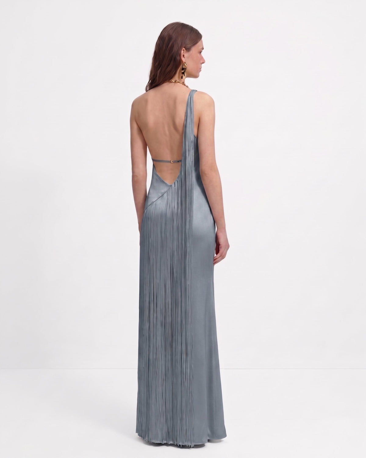 Raquel One-Shoulder Fringe Maxi Dress