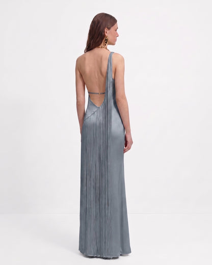 Raquel One-Shoulder Fringe Maxi Dress