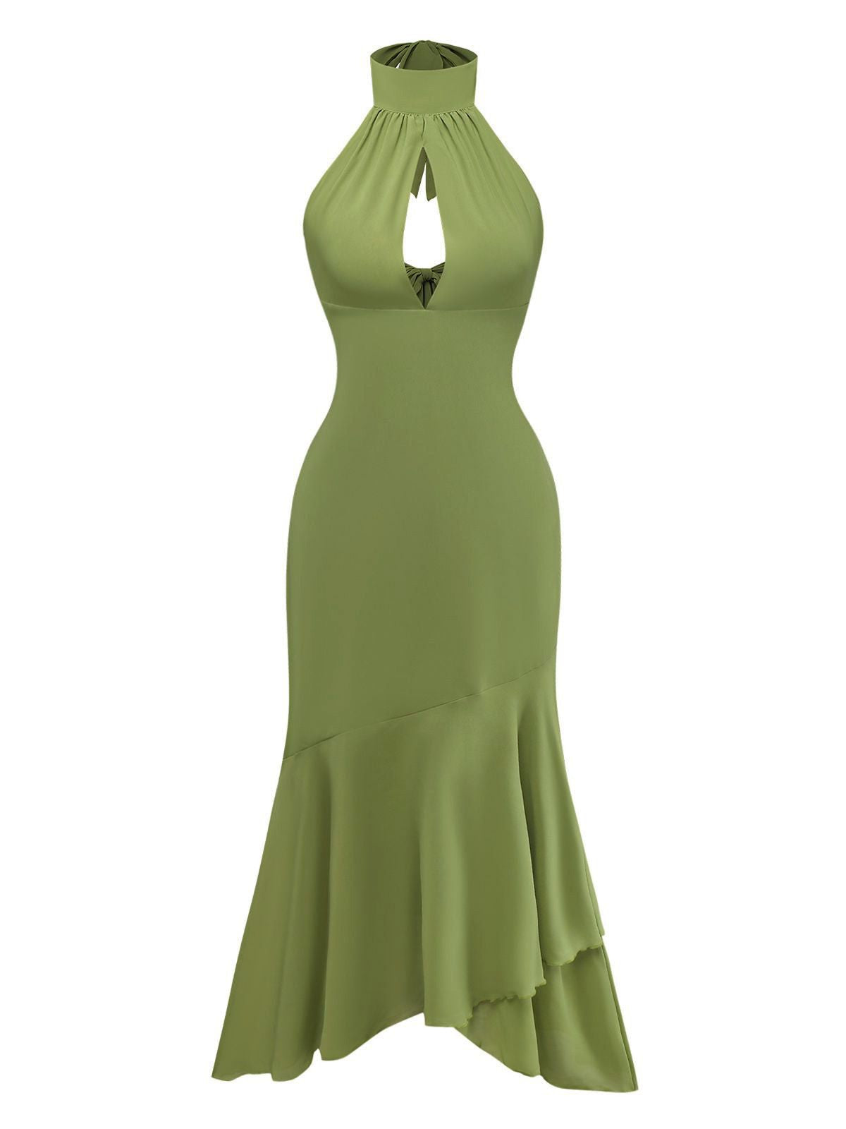 Roxane Green Dress with Halter Neck and Backless Cut