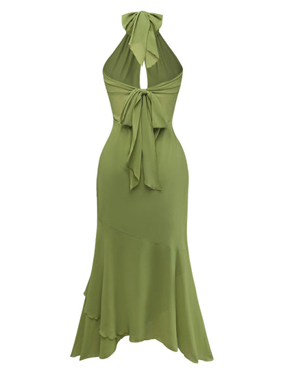 Roxane Green Dress with Halter Neck and Backless Cut