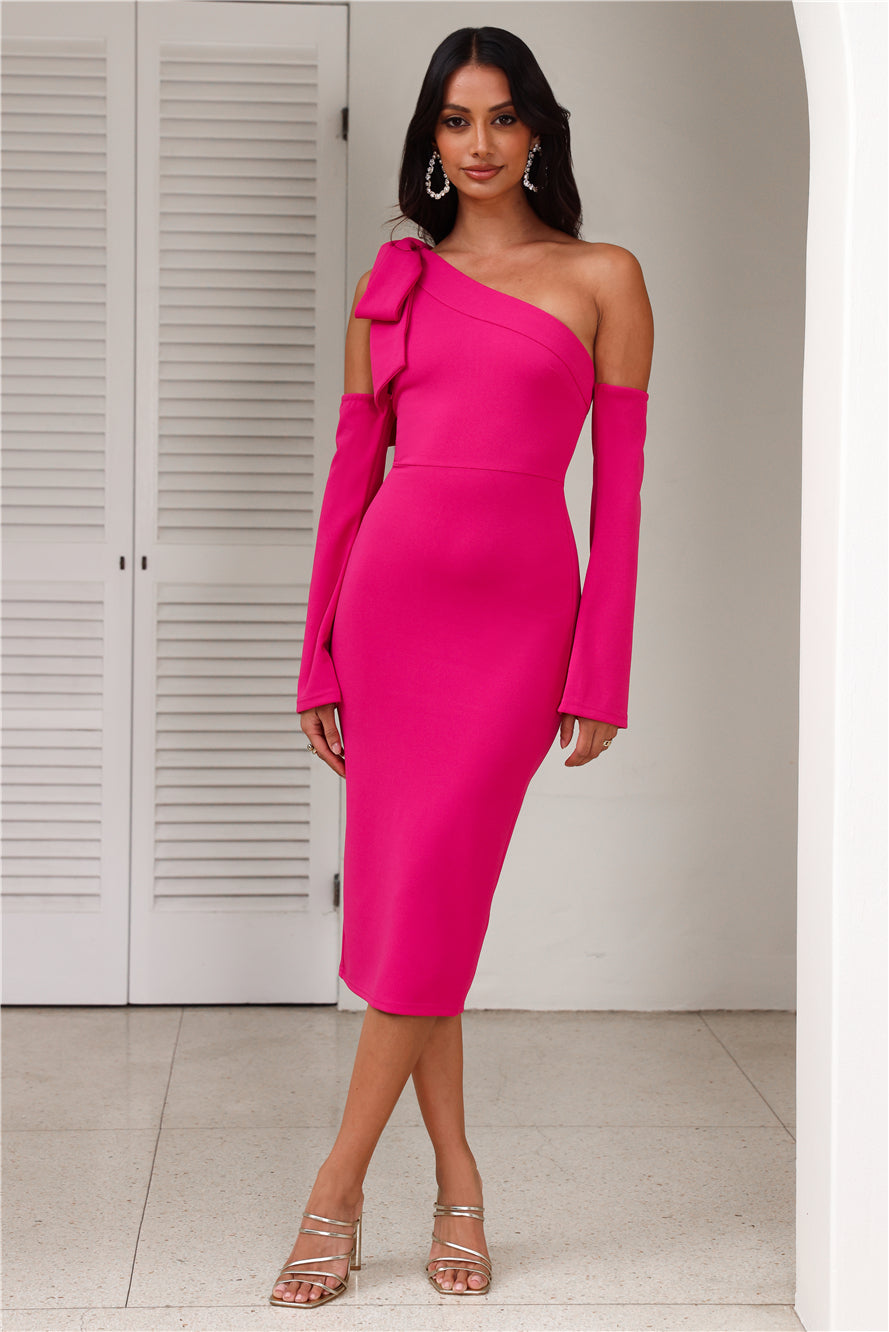 Leanne Long Sleeve Midi Dress in Fuchsia