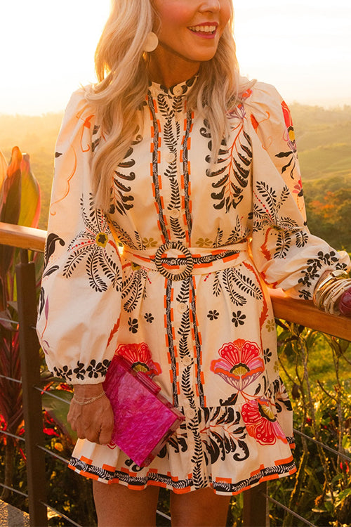 Orlaith Long Sleeve Mini Dress with Floral Print and Buttons