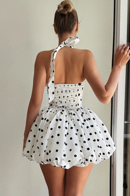 Aurela Polka Dot Halter Mini Dress