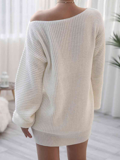 Inge Sweater Dress with Off-Shoulder Neck and Rib Knit