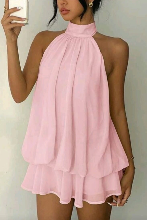 Nancy Chiffon Halter Mini Dress