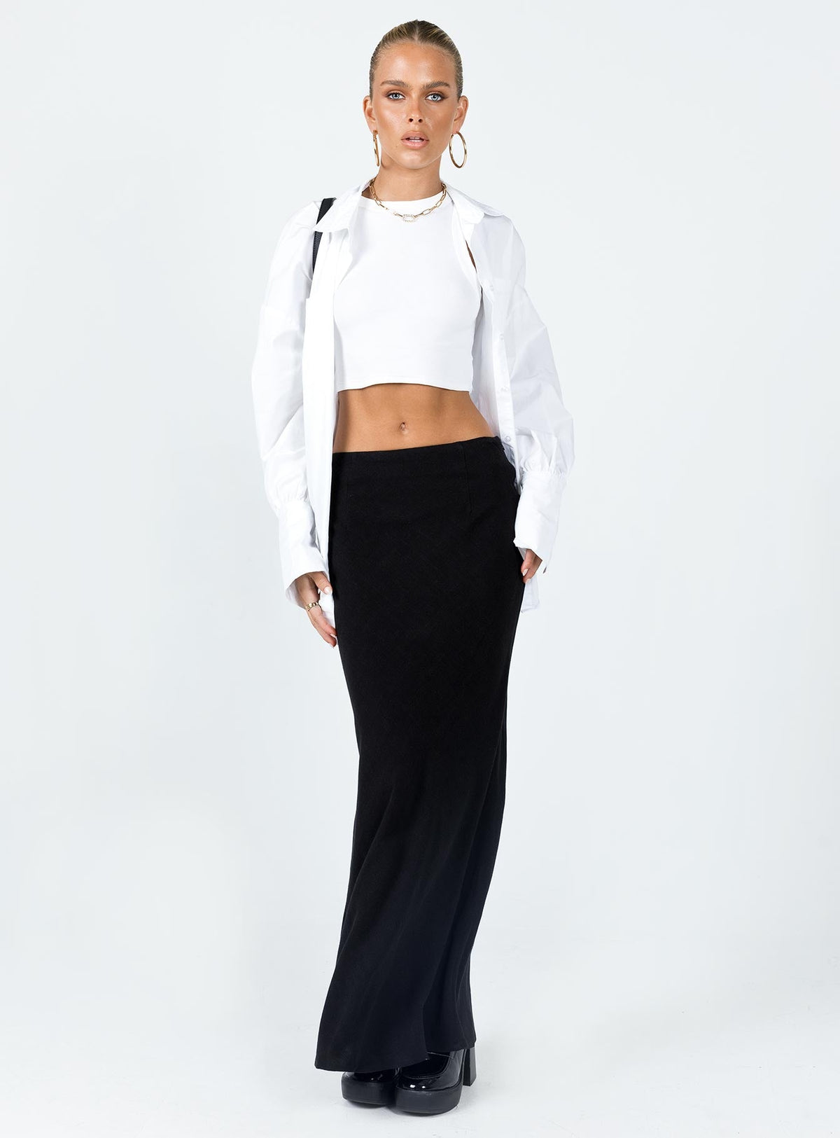 Estella Black Skirt with Column Cut and High Waist