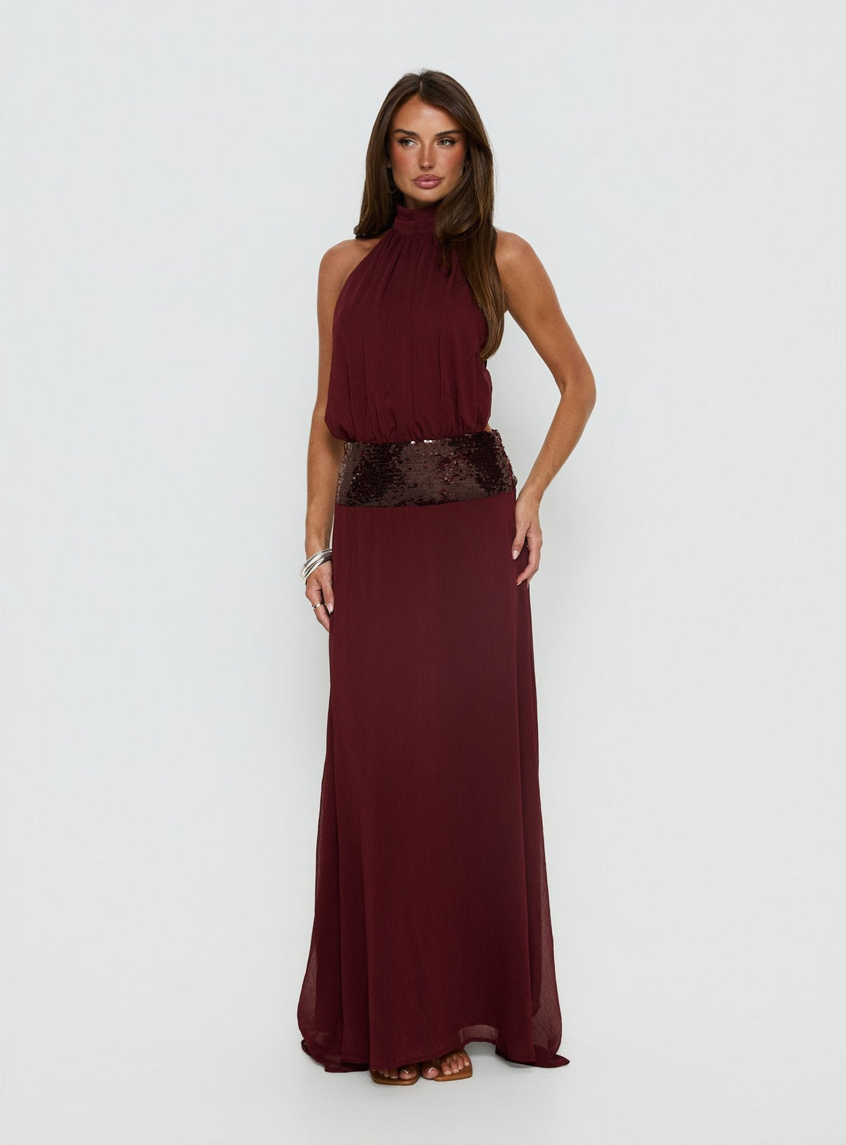 Linnet Sequin Dress with Halter Neck and Drop Waist